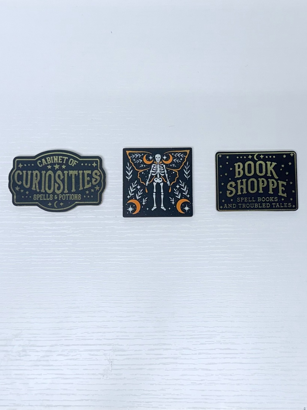 Full Set of 3 Halloween Skeleton & Bookshop Magnets - Black and Orange